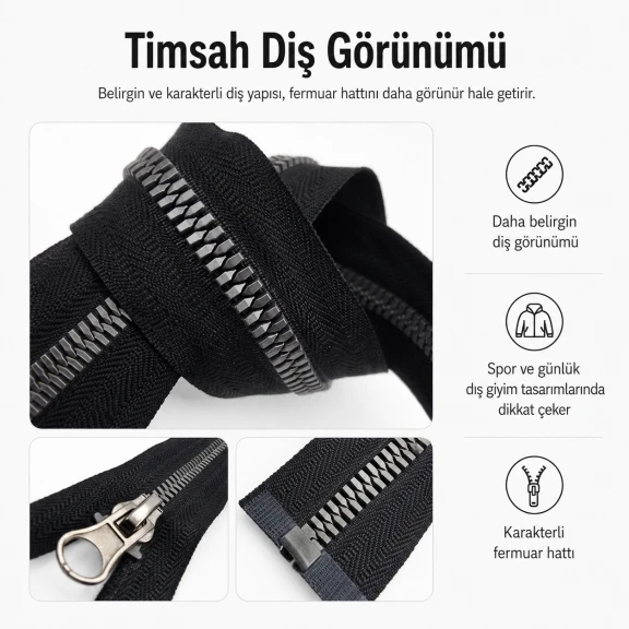 47 cm T6 Kemik Timsah Diş Sweat Fermuarı Açık Uçlu Separé EPR0047T6TMS, çocuk montu ve kısa hırka gibi hafif dış giyim