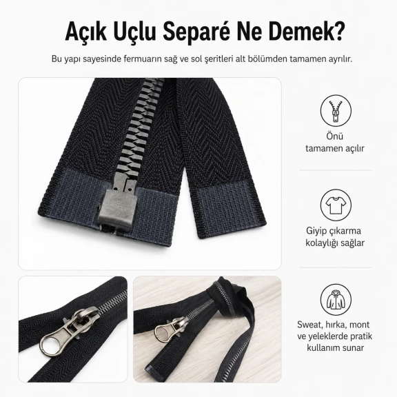 47 cm T6 Kemik Timsah Diş Sweat Fermuarı Açık Uçlu Separé EPR0047T6TMS, çocuk montu ve kısa hırka gibi hafif dış giyim