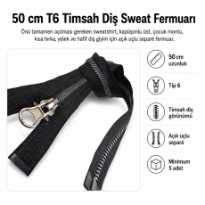 50 cm T6 Kemik Timsah Diş Sweat Fermuarı Açık Uçlu Separé EPR0050T6TMS