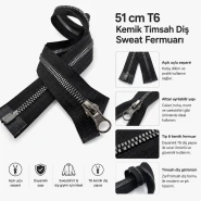 51 cm T6 Kemik Timsah Diş Sweat Fermuarı Açık Uçlu Separé EPR0051T6TMS