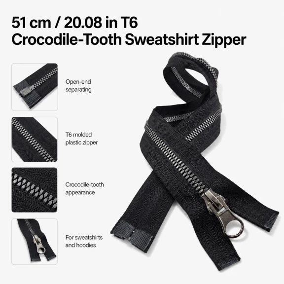 51 cm T6 Kemik Timsah Diş Sweat Fermuarı Açık Uçlu Separé EPR0051T6TMS