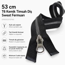 53 cm T6 Kemik Timsah Diş Sweat Fermuarı Açık Uçlu Separé EPR0053T6TMS