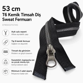 53 cm T6 Kemik Timsah Diş Sweat Fermuarı Açık Uçlu Separé EPR0053T6TMS