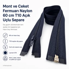 Mont ve Ceket Fermuarı Naylon 60 cm T10 Açık Uçlu Separe Lacivert 570 EPR0060T10