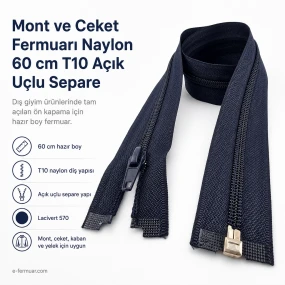 Mont ve Ceket Fermuarı Naylon 60 cm T10 Açık Uçlu Separe Lacivert 570 EPR0060T10