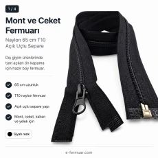 Mont ve Ceket Fermuarı Naylon 65 cm T10 Açık Uçlu Separe Siyah EPR0065T10