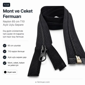 Mont ve Ceket Fermuarı Naylon 65 cm T10 Açık Uçlu Separe Siyah EPR0065T10