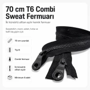 70 cm T6 Kemik Sweat Fermuarı Combi Alttan Açılır Siyah Bez EPR0070T6C