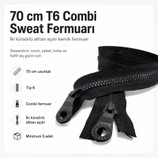 70 cm / 27.56 in T6 Molded Sweatshirt Zipper, Two-Way Open-End Separating EPR0070T6C