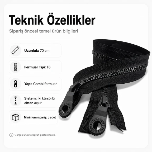 70 cm T6 Kemik Sweat Fermuarı Combi Alttan Açılır EPR0070T6C, açık uçlu separé model, çocuk montu ve sweatshirtlerde