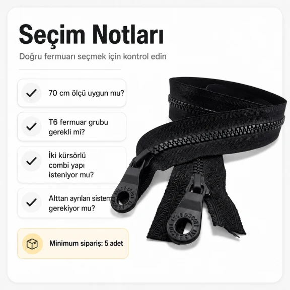 70 cm T6 Kemik Sweat Fermuarı Combi Alttan Açılır EPR0070T6C, açık uçlu separé model, çocuk montu ve sweatshirtlerde