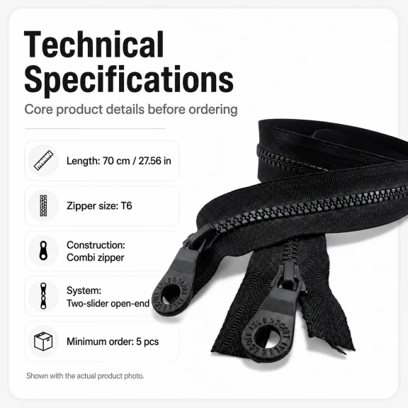 70 cm T6 Kemik Sweat Fermuarı Combi Alttan Açılır EPR0070T6C, açık uçlu separé model, çocuk montu ve sweatshirtlerde