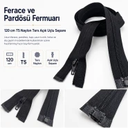 120 cm T5 Naylon Ters Ferace ve Pardösü Fermuarı – Siyah 322 EZP00120S
