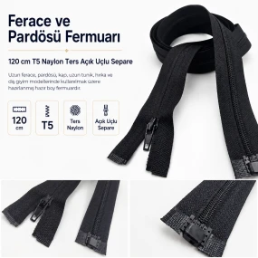 120 cm T5 Naylon Ters Ferace ve Pardösü Fermuarı – Siyah 322 EZP00120S