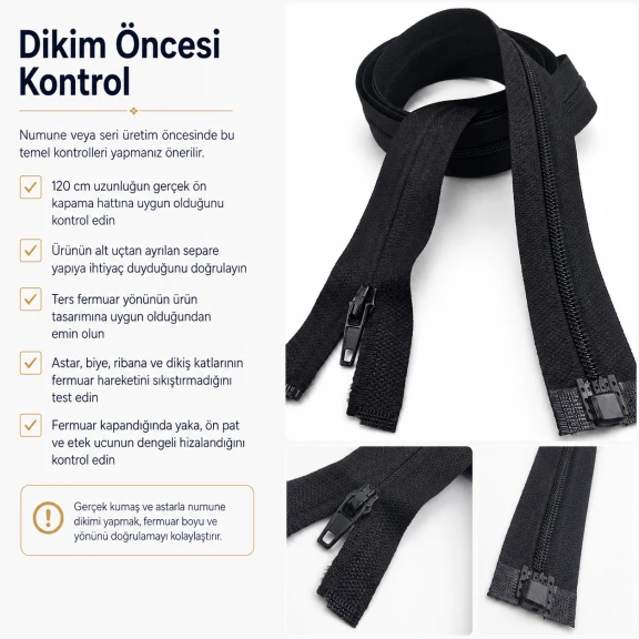 120 cm T5 Naylon Ters Ferace ve Pardösü Fermuarı - Siyah, dayanıklı ve şık tasarımıyla ferace ve pardösü gibi giysilerde