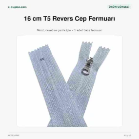 Revers Cep Fermuarı Naylon 16 cm T5 Mont, Ceket ve Çanta İçin Dipli NC0016T5C