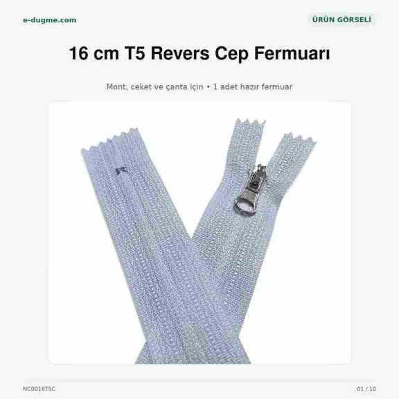Revers Cep Fermuarı Naylon 16 cm T5, Mont, Ceket ve Çanta İçin Dipli Fermuar