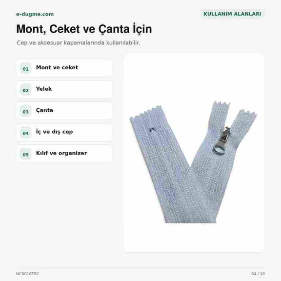 Revers Cep Fermuarı Naylon 16 cm T5, Mont, Ceket ve Çanta İçin Dipli Fermuar