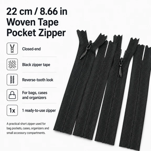 22 cm dokuma bezli cep fermuarı çanta, kılıf ve organizer için ideal kapama çözümü