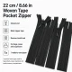 22 cm dokuma bezli cep fermuarı çanta, kılıf ve organizer için ideal kapama çözümü