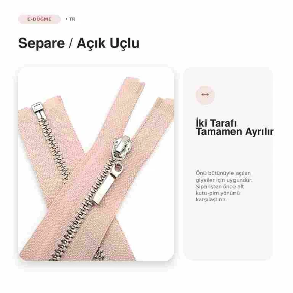 35 cm Tip 4,5 Pudra Bezli Nikel Metal Dişli Ceket Fermuarı ZPM0035D45, mont ve ceketlerde kullanılmak üzere tasarlanmış