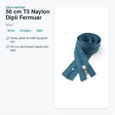 Hırka, Yelek ve Dış Giyim Fermuarı Naylon 50 cm T5 Dipli Mavi ZPS0050T5M