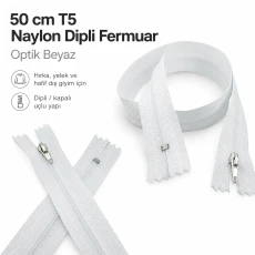 Hırka, Yelek ve Dış Giyim Fermuarı Naylon 50 cm T5 Dipli Optik Beyaz ZPS0050T5W