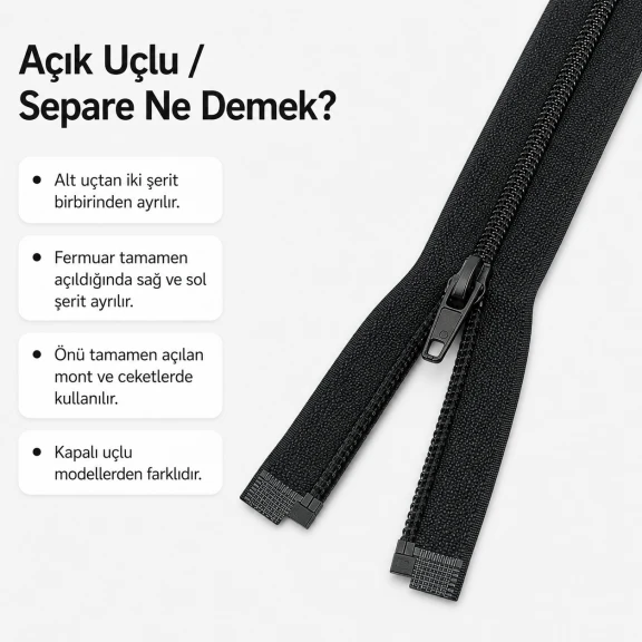 Mont ve ceket fermuarı naylon 66 cm T10 açık uçlu separe siyah, dış giyim ürünlerinde tam açılan ön kapama için ideal