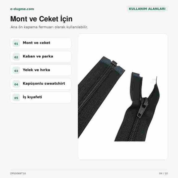 Mont ve Ceket Fermuarı Naylon 68 cm T10 Açık Uçlu Separe Siyah ZPS0068T10