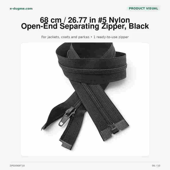 Mont ve Ceket Fermuarı Naylon 68 cm T10 Açık Uçlu Separe Siyah ZPS0068T10