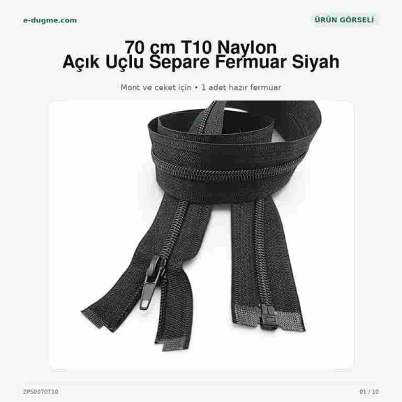 Mont ve Ceket Fermuarı Naylon 70 cm T10 Açık Uçlu Separe Siyah ZPS0070T10 - Dış giyim ürünlerinde kullanılmak üzere