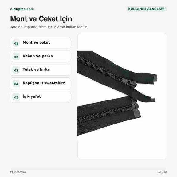 Mont ve Ceket Fermuarı Naylon 70 cm T10 Açık Uçlu Separe Siyah ZPS0070T10 - Dış giyim ürünlerinde kullanılmak üzere