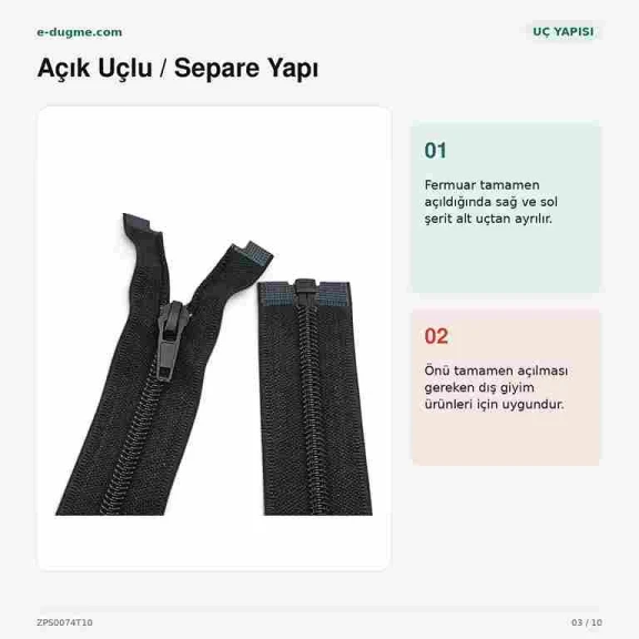 Mont ve Ceket Fermuarı Naylon 74 cm T10 Açık Uçlu Separe Siyah ZPS0074T10