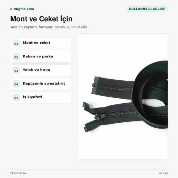 Mont ve Ceket Fermuarı Naylon 74 cm T10 Açık Uçlu Separe Siyah ZPS0074T10