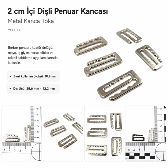 Kanca Toka 2 cm İçi Dişli Penuar Kancası, Zamak Metal Malzemeden Üretilmiştir, Sütyen, Mayo ve Elbise Üretiminde Kullanım