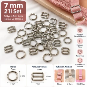 7 mm Zamak Sütyen Askı Ayar Tokası ve Halkası 2'li Set PIR700007Z