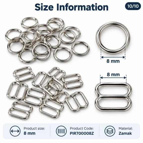8 mm Zamak Sütyen Askı Ayar Tokası ve Halkası 2'li Set PIR700008Z