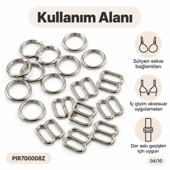8 mm Zamak Sütyen Askı Ayar Tokası ve Halkası 2'li Set PIR700008Z