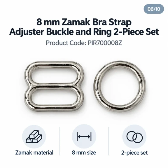 8 mm Zamak Sütyen Askı Ayar Tokası ve Halkası 2'li Set PIR700008Z