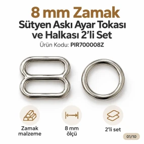 8 mm Zamak Sütyen Askı Ayar Tokası ve Halkası 2'li Set PIR700008Z