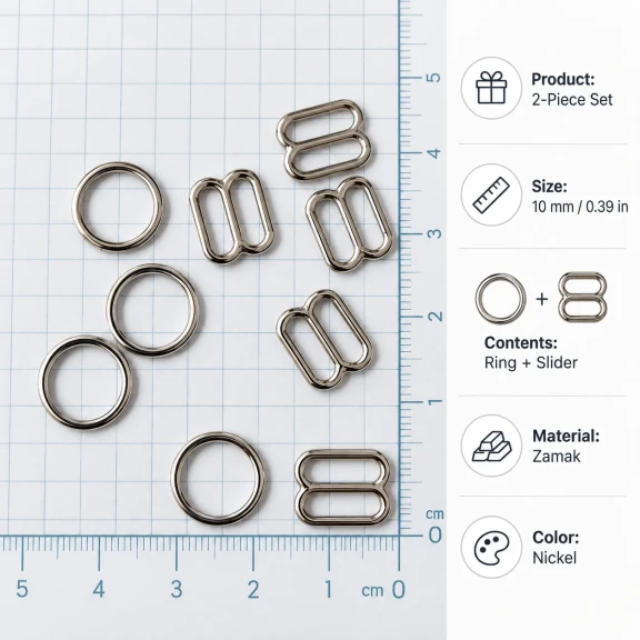 10 mm Zamak Sütyen Askı Ayar Tokası ve Halkası 2'li Set PIR700010Z