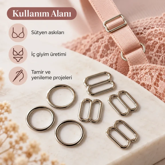 10 mm Zamak Sütyen Askı Ayar Tokası ve Halkası 2'li Set PIR700010Z