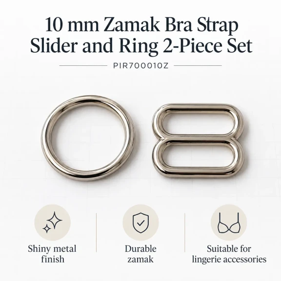10 mm Zamak Sütyen Askı Ayar Tokası ve Halkası 2'li Set PIR700010Z