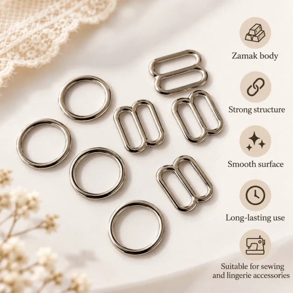 10 mm Zamak Sütyen Askı Ayar Tokası ve Halkası 2'li Set PIR700010Z