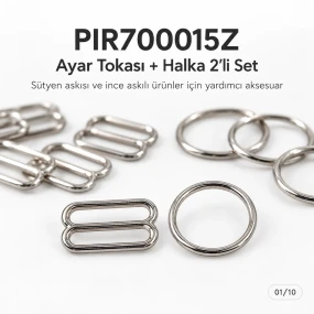 15 mm Zamak Sütyen Askı Ayar Tokası ve Halkası 2'li Set PIR700015Z