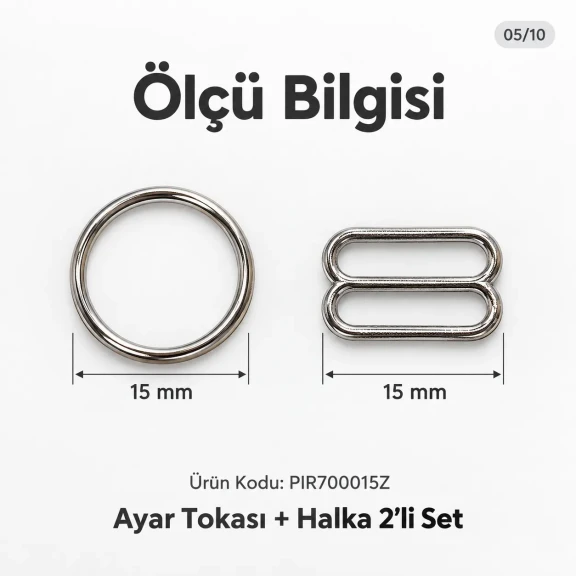 15 mm / 0.59 in Zamak Bra Strap Slider and Ring 2-Piece Set PIR700015Z