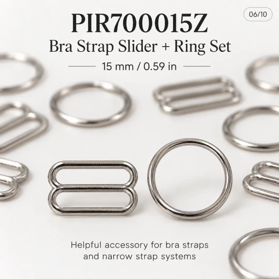 15 mm / 0.59 in Zamak Bra Strap Slider and Ring 2-Piece Set PIR700015Z
