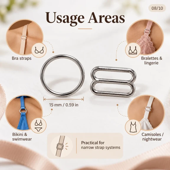 15 mm / 0.59 in Zamak Bra Strap Slider and Ring 2-Piece Set PIR700015Z
