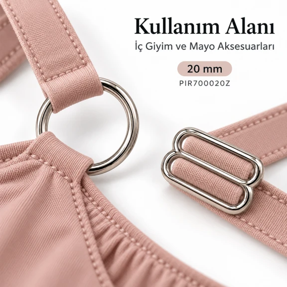 20 mm Zamak Sütyen Askı Ayar Tokası ve Halkası 2'li Set PIR700020Z