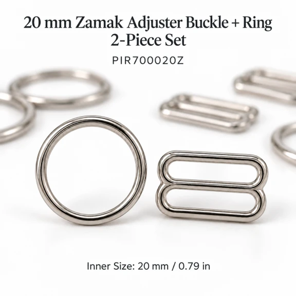 20 mm Zamak Sütyen Askı Ayar Tokası ve Halkası 2'li Set PIR700020Z